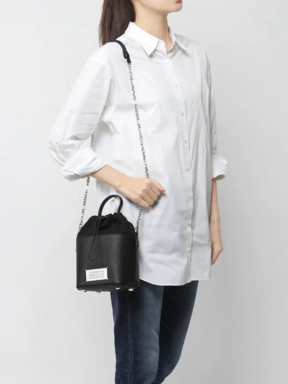 Maison Martin Margiela Black Leather Drawstring Bucket Bag